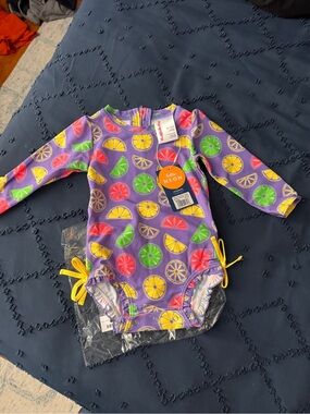 Ruffle Butts Neon Purple Citrus Print 1 Piece Swim Suit